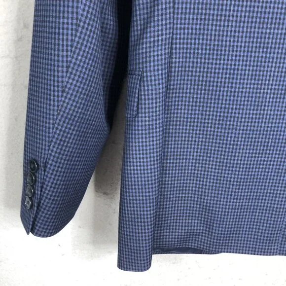 Calvin Klein Blazer Mens 38R Blue Check 100% Wool Extreme Slim Fit Jacket Coat - Picture 15 of 16